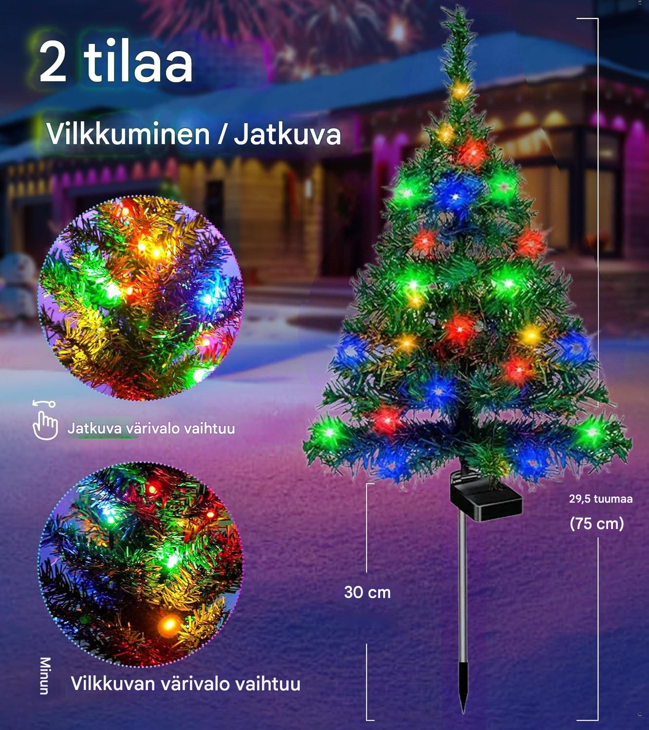 Aurinkokennolla toimivat joulukuusen valot